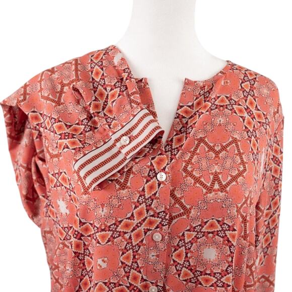 Talbots Women's Southwestern Aztec Print Top LARGE Lightweight Coral Geometric - Picture 3 of 6